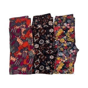 LuLaRoe Lot 3 Leggings One Size Candies Floral Raspberry Teal Cream Black Orange